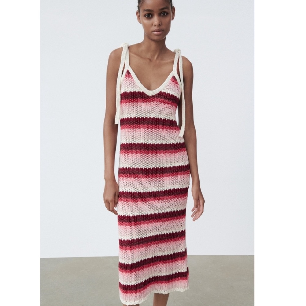 NWT Zara Striped Chunky Shoulder Tie Knit Dress / Limited Edition Sz S